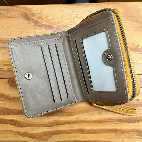 Mustard Yellow Leather Wallet with Beaded Keychain - Picture 3 of 4